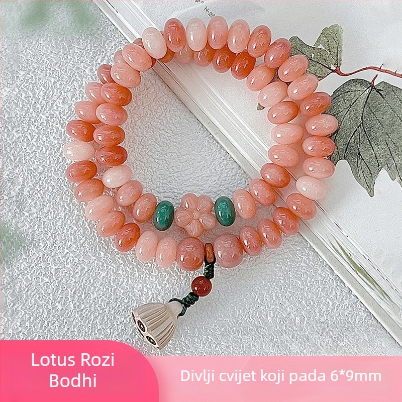 Narukvica od Bodhi korijena, breskvino-ružičasta boja, Tara nakit, unisex, 10 mm, 38 perli