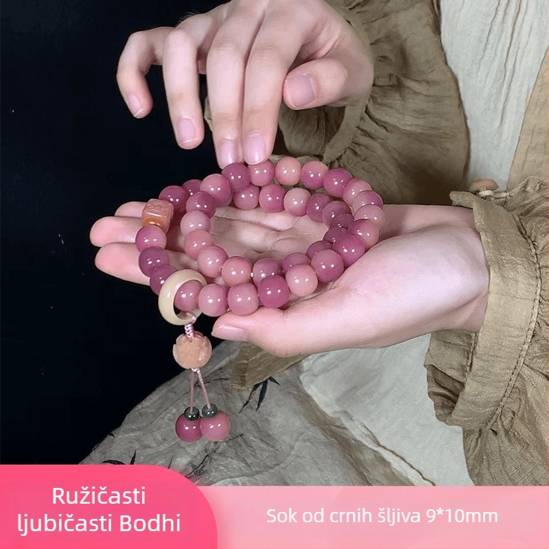 Narukvica od Bodhi korijena, breskvino-ružičasta boja, Tara nakit, unisex, 10 mm, 38 perli