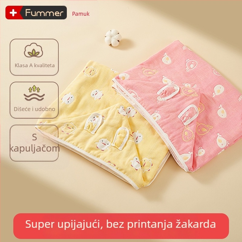 Dječji ručnik za kupaonicu s kapulom od čistog pamuka gaze, upijajući, Jacquard tkanina, težina 300–400 g