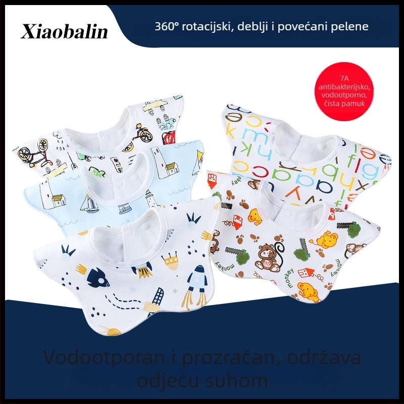 Bebin bib u obliku latice, vodootporan, 360° rotacija, pamuk preko 95%, za dojenčad i djecu (0–3 godine)