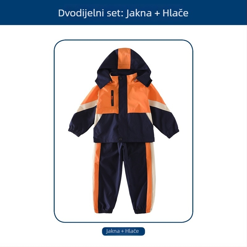Trodjelni set školske uniforme (jakna + dugački rukavi + hlače), 100% acetat vlakna, unisex, odvojiva kapuljača, za djecu 3–8 godina