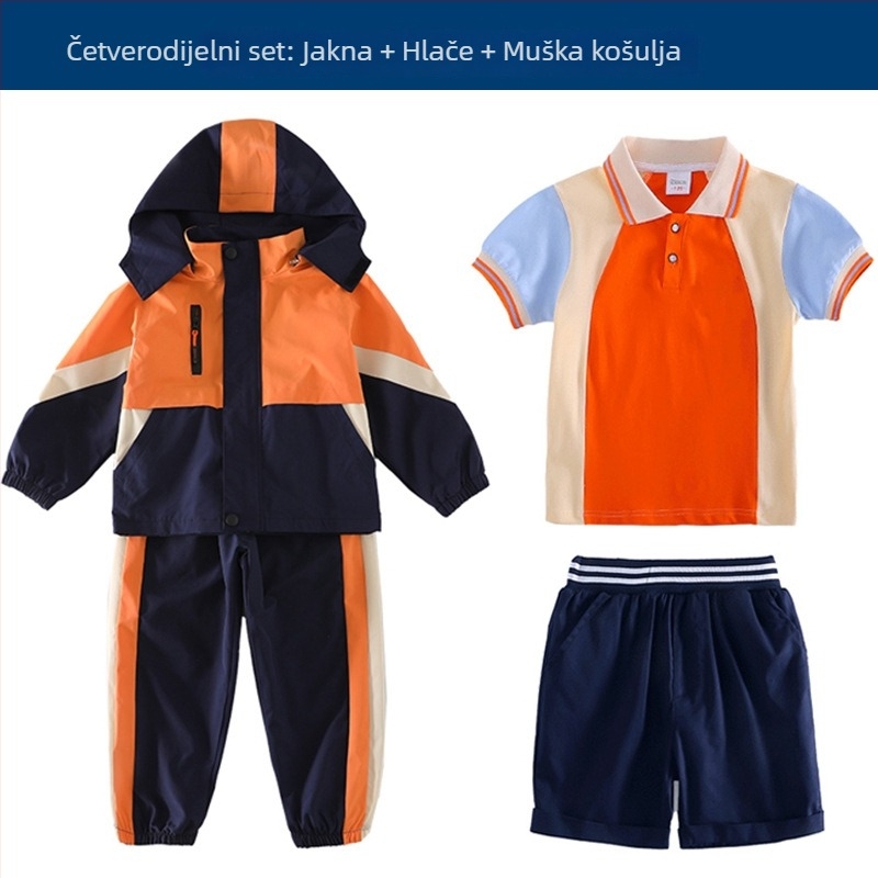 Trodjelni set školske uniforme (jakna + dugački rukavi + hlače), 100% acetat vlakna, unisex, odvojiva kapuljača, za djecu 3–8 godina