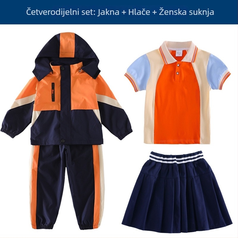 Trodjelni set školske uniforme (jakna + dugački rukavi + hlače), 100% acetat vlakna, unisex, odvojiva kapuljača, za djecu 3–8 godina