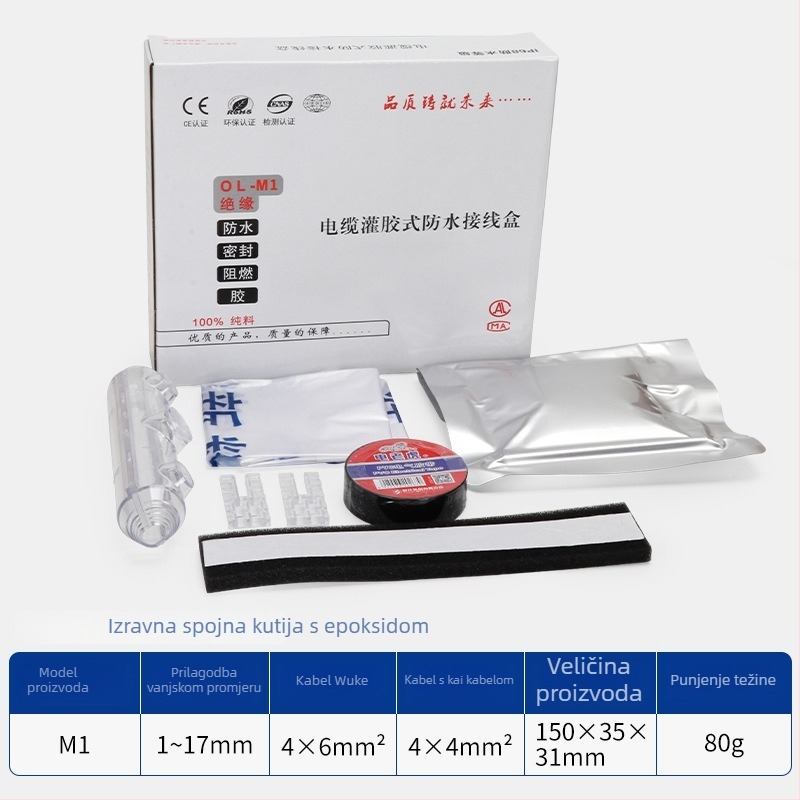 Vodootporna kutija za spajanje s punjenjem ljepilom za vanjske ulične lampe, 1 ulaz, 2 izlaza, izolirana i zaptivena, zaštita od prskanja