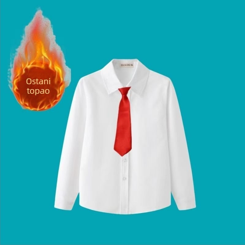 Dječja košulja s dugim rukavima za školu, korejskog stila, mekana obrada tkanine, pamuk 30% smjesa, zima 2025