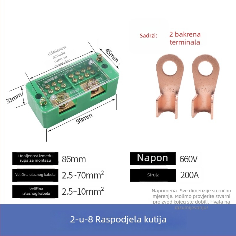 Kutija za razdjelnik električnih krugova, 2 ulaza, 4–16 izlaza, 8 konektora, terminalni blok