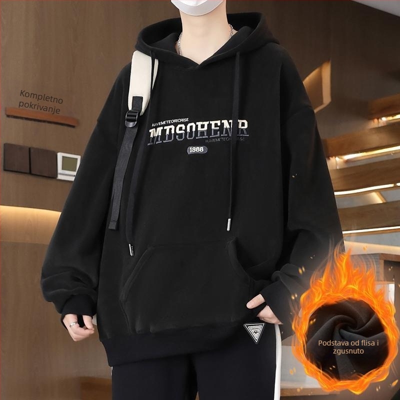 Kapuljača s flisom za tinejdžere, širokog kroja, trodimenzionalni džep, poliester materijal