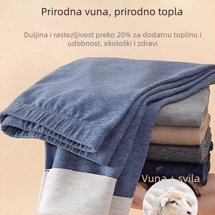 Muške vunene termalne hlače, duge, bezšivne, s velurom podstavom