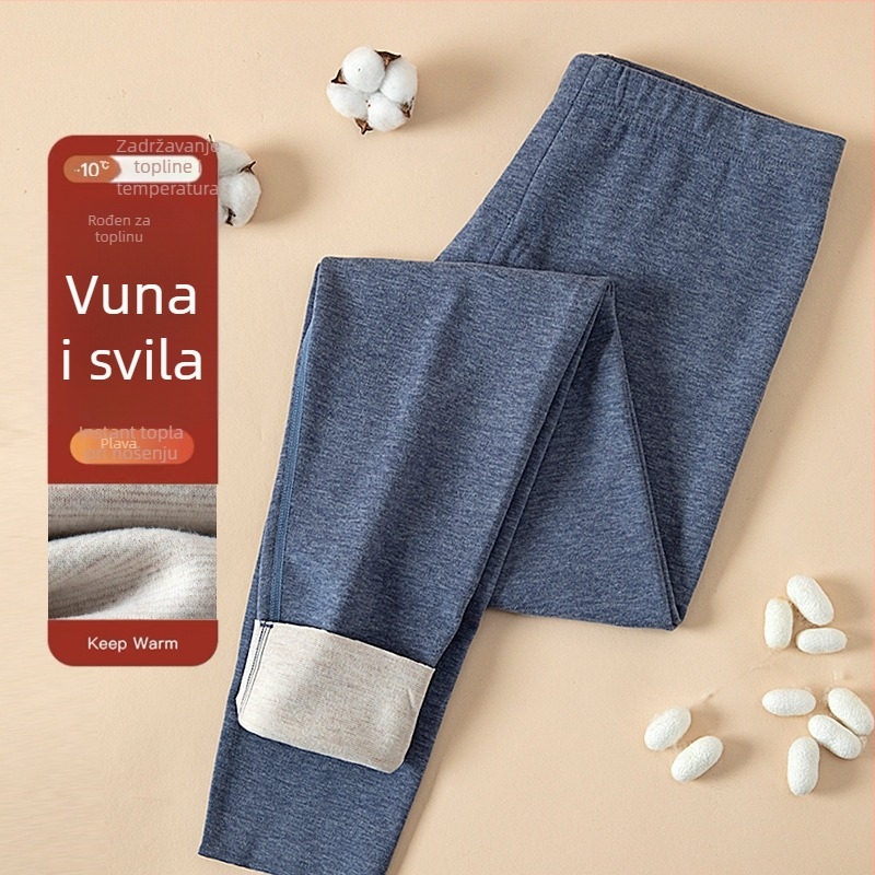 Muške vunene termalne hlače, duge, bezšivne, s velurom podstavom