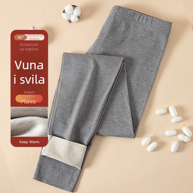 Muške vunene termalne hlače, duge, bezšivne, s velurom podstavom