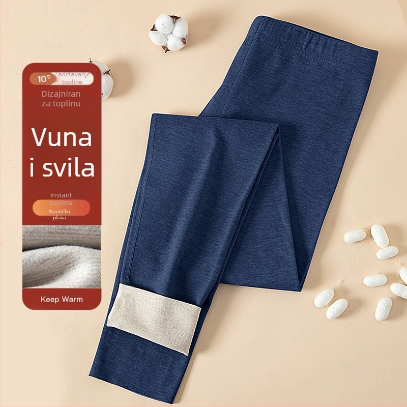 Muške vunene termalne hlače, duge, bezšivne, s velurom podstavom
