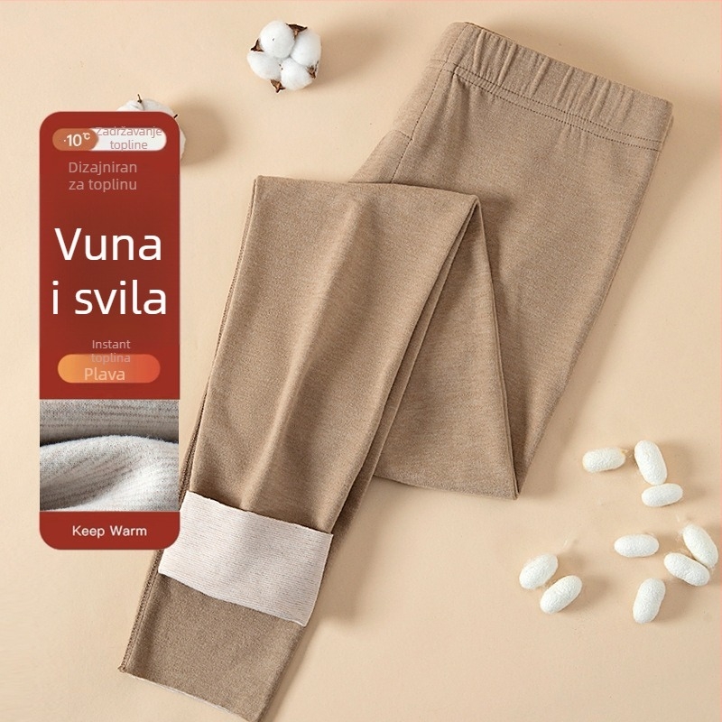 Muške vunene termalne hlače, duge, bezšivne, s velurom podstavom