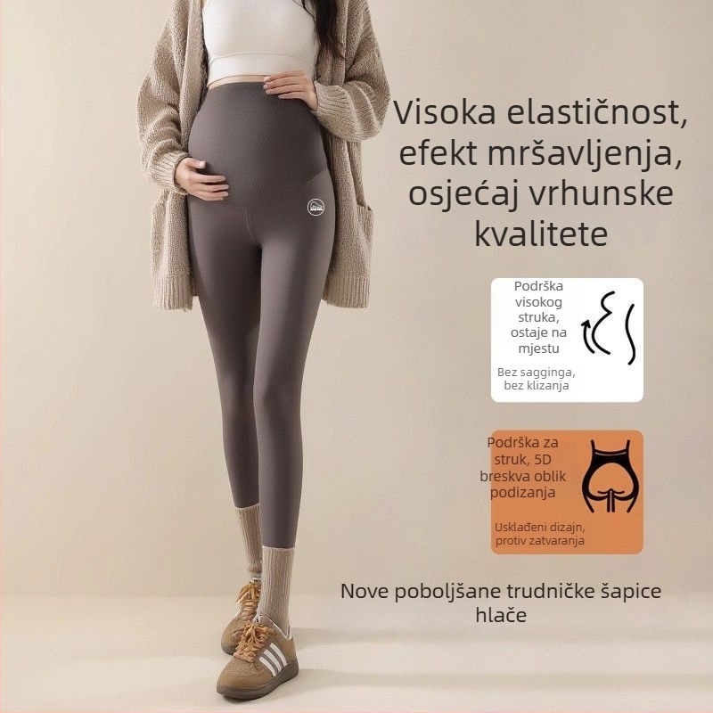 Trudničke joga hlače s toplim flecom, podrška za trbuh, chenille tkanina sa 30–50% spandksa, udoban kroj, jesen-zima