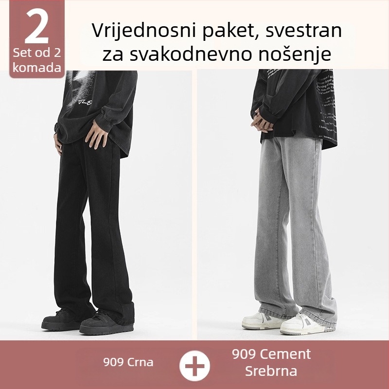 Crne muške traperice s blagim bootcut krojem, casual stil, dugih hlaća za proljeće i jesen, vrhunski američki stil, svestrane za svakodnevno nošenje.