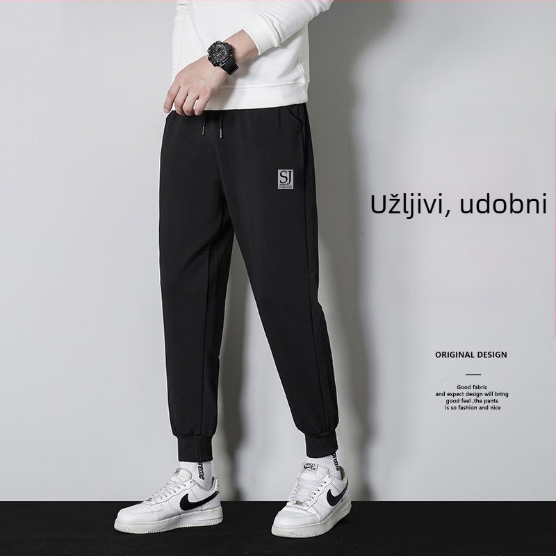 Muške casual hlače s fleec podstavom, korejskog stila haremske hlače, opušten kroj, ravni kroj, zimske (polyester, fleece, mid-waist, tether closure)