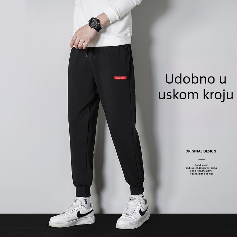 Muške casual hlače s fleec podstavom, korejskog stila haremske hlače, opušten kroj, ravni kroj, zimske (polyester, fleece, mid-waist, tether closure)