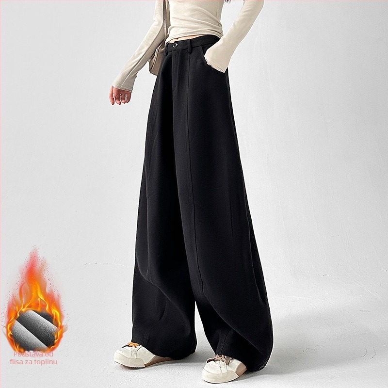 Ženske vunene široke hlače visokog struka, korejskog stila, jesen-zima 2025, dugačke do poda
