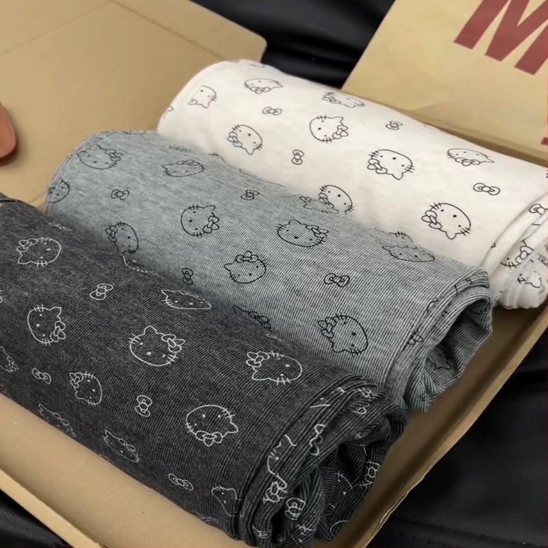 Visoke žene Mochi hlače s otisom Kitty Cat, proljeće-ljeto, široke nogavice, casual, ravnog kroja