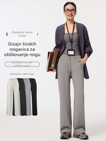 Modal hlače s prozračnim slojem zraka, visokim strukom, ravni kroj, vezanje na špage, sportske široke hlače, ležerne za žene
