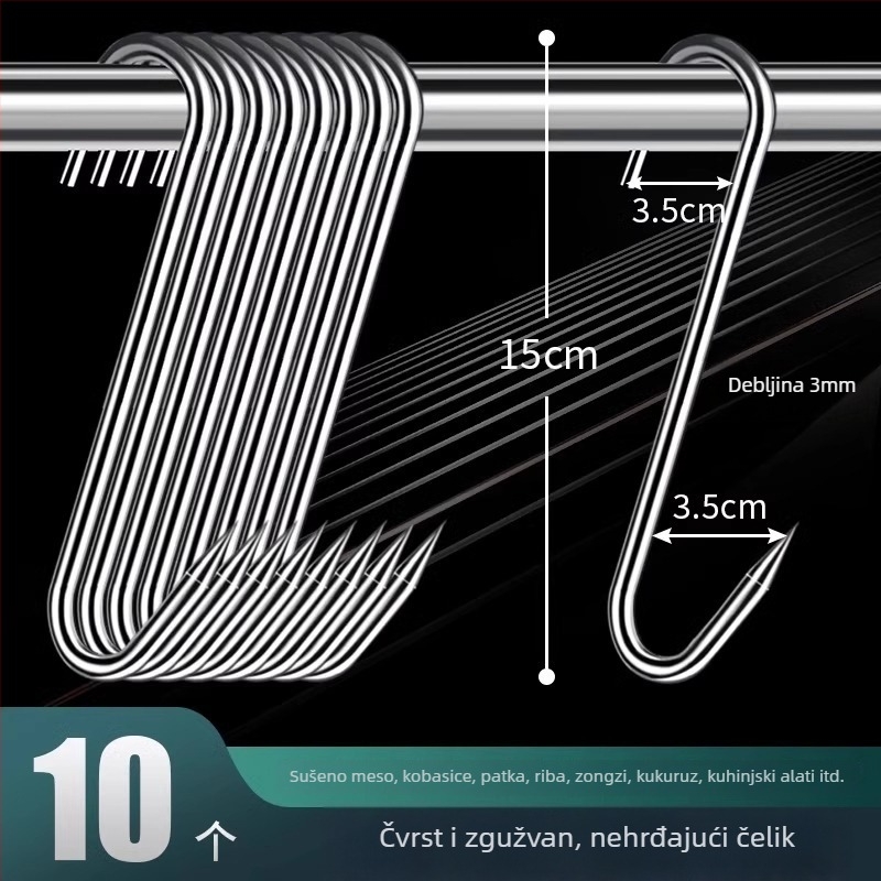 Nerezna čelična S-oblik kuka za meso, za vješanje sušenog mesa, ribe i kobasica, elektrolitska obloga, 170 g, moderni minimalistički stil