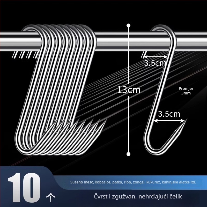 Nerezna čelična S-oblik kuka za meso, za vješanje sušenog mesa, ribe i kobasica, elektrolitska obloga, 170 g, moderni minimalistički stil