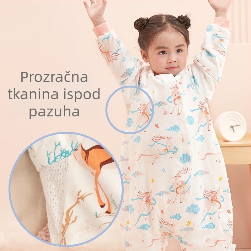 Dječji spavaći vreća s odvojivim rukavima, debela izolacija, tkanina od pamuka 95%+, punilo od vlakana pamuka, pogodno za zimu, proljeće i jesen