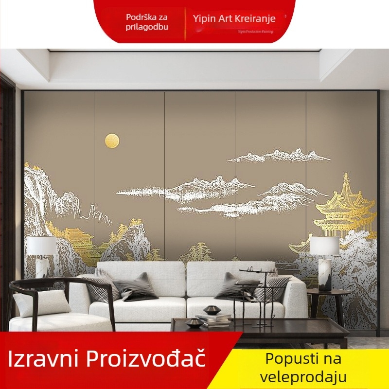 Tekstilni zidni mural, Novi kineski stil, teksturirana 3D apstraktna krajina, prilagodljiva obrada, pogodno za dnevnu sobu, radnu sobu i trgovačke prostore