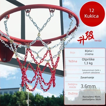 Koš za košarku s mrežom od čelične lanca, ojačana mreža s 13 kukama i metalni okvir s 12 kukama
