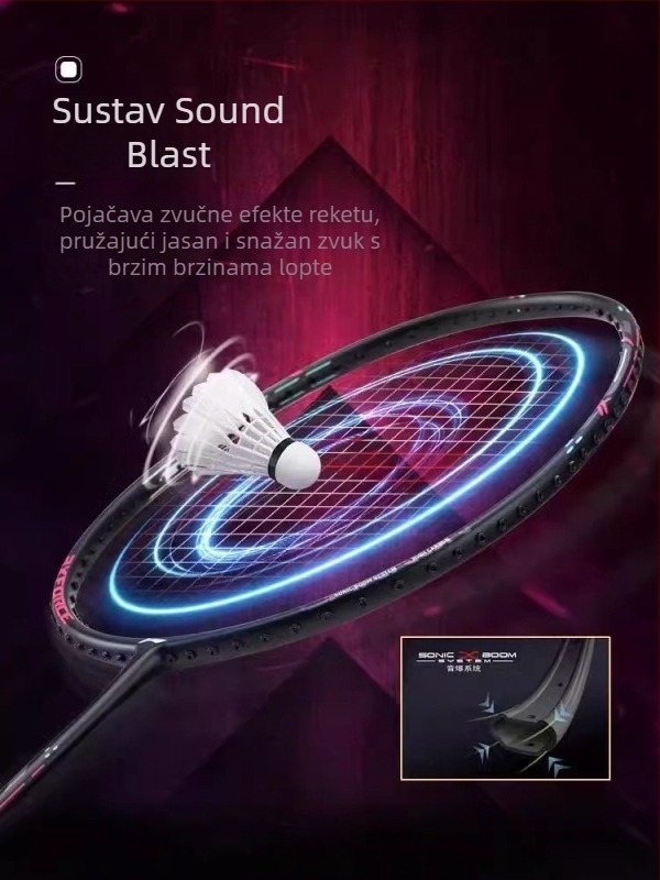 Li-Ning badminton reketa – okvir od karbonskih vlakana, težina 80–84 g, drška G5, tip reketa: pravolinijski, pogodna za amatere i srednje napredne, za badminton i stolni tenis