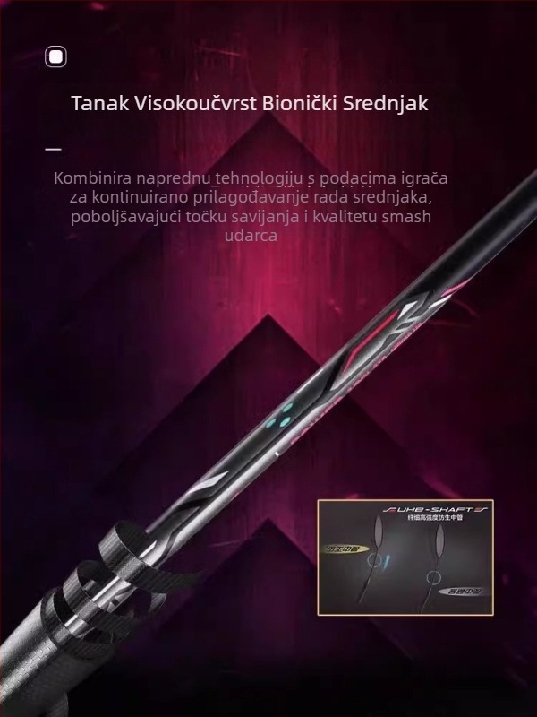 Li-Ning badminton reketa – okvir od karbonskih vlakana, težina 80–84 g, drška G5, tip reketa: pravolinijski, pogodna za amatere i srednje napredne, za badminton i stolni tenis