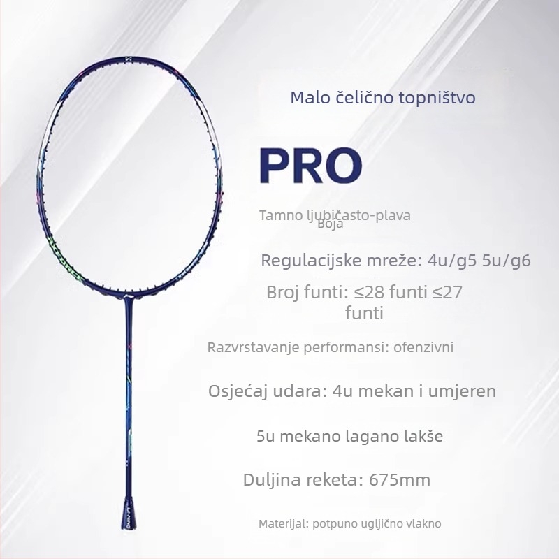 Li-Ning badminton reketa – okvir od karbonskih vlakana, težina 80–84 g, drška G5, tip reketa: pravolinijski, pogodna za amatere i srednje napredne, za badminton i stolni tenis