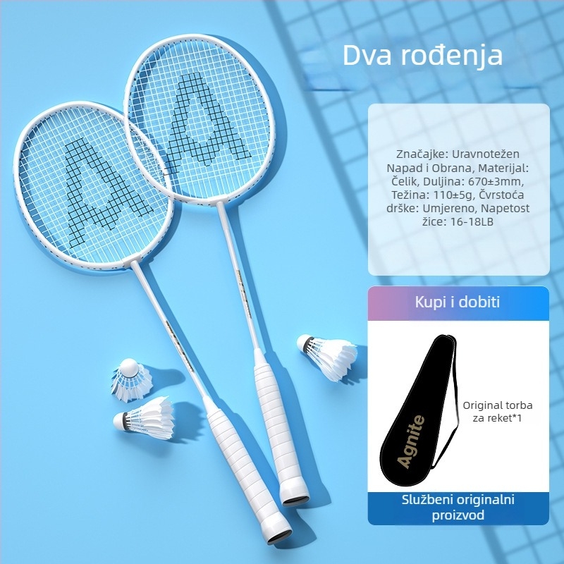 Reket za badminton Effective — težina 95–100 g, okvir od željeznog legura, drška G5, tip reketa: ravni udar, tvrdoća šipke: srednja.