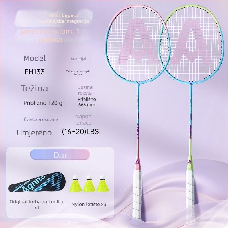 Reket za badminton Effective — težina 95–100 g, okvir od željeznog legura, drška G5, tip reketa: ravni udar, tvrdoća šipke: srednja.