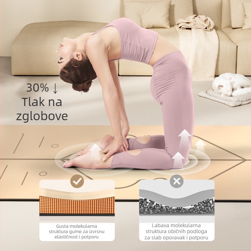 Visokokvalitetna joga prostirka od PU i gume, protivklizna, tiha, debela i široka 68 cm, dimenzije 183×68 cm ili 80 cm