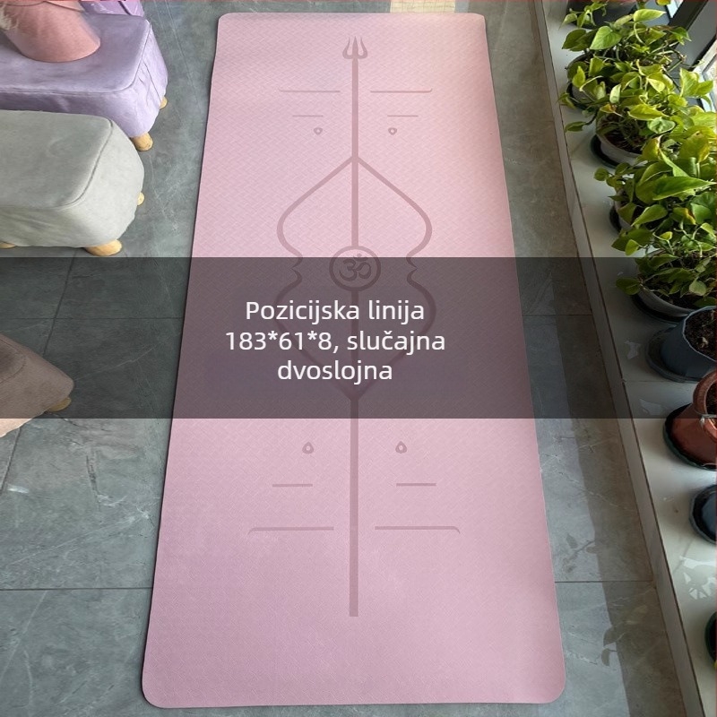 Joga podloga za početnike, materijal TPE, protuklizna površina, debljina 8 mm, linije za poravnanje