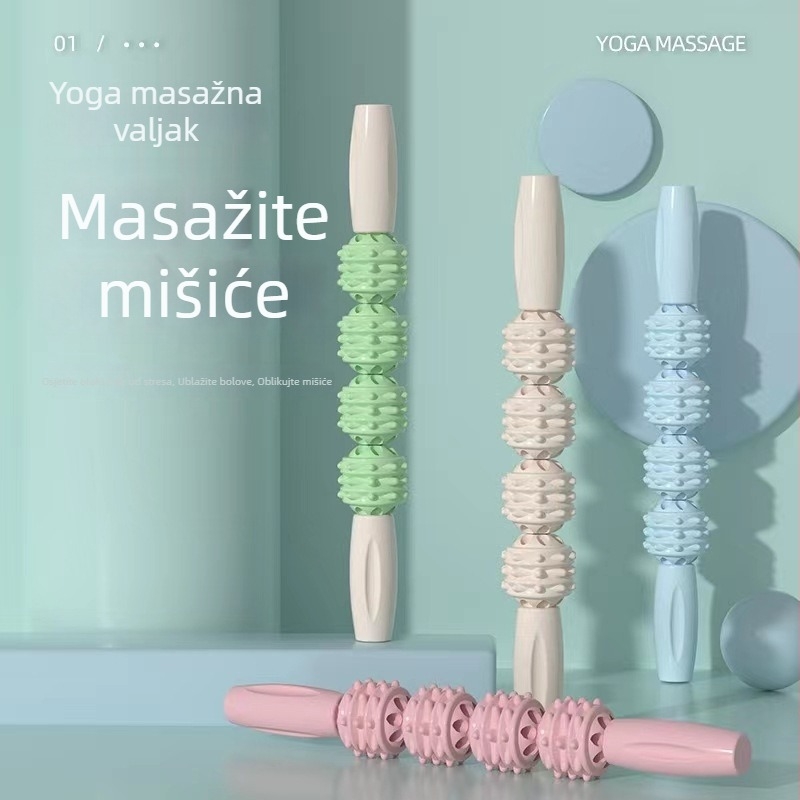 Kangyi masažna štapić s teksturom vukovih zuba, fascijalna lopta i valjak za masažu listova, dodatak za jogu – tri ili četiri kotača