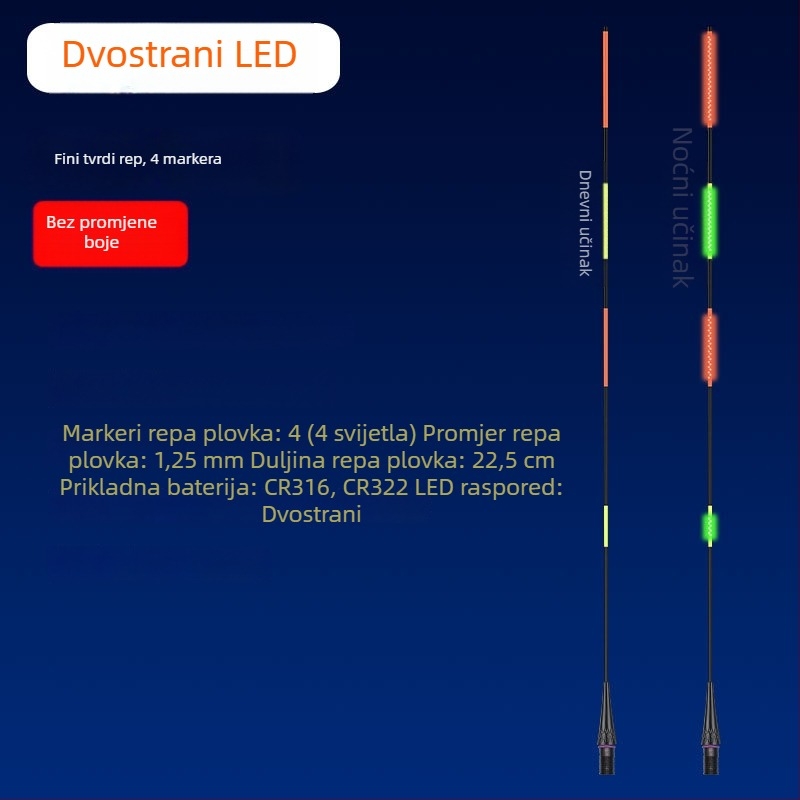 LED svjetleći plovak za dugačka bacanja, debeli i izražajni dizajn, mijenja boju pri ugrizu, široko stražnje krilo