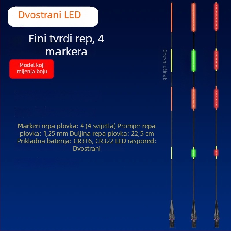 LED svjetleći plovak za dugačka bacanja, debeli i izražajni dizajn, mijenja boju pri ugrizu, široko stražnje krilo