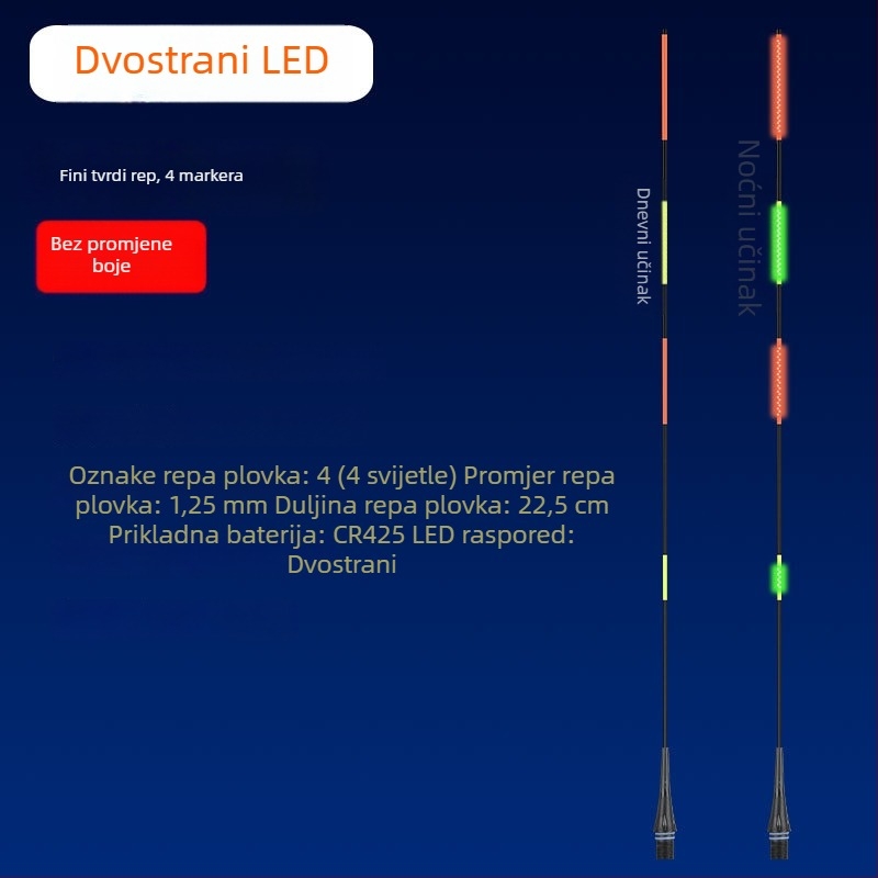 LED svjetleći plovak za dugačka bacanja, debeli i izražajni dizajn, mijenja boju pri ugrizu, široko stražnje krilo