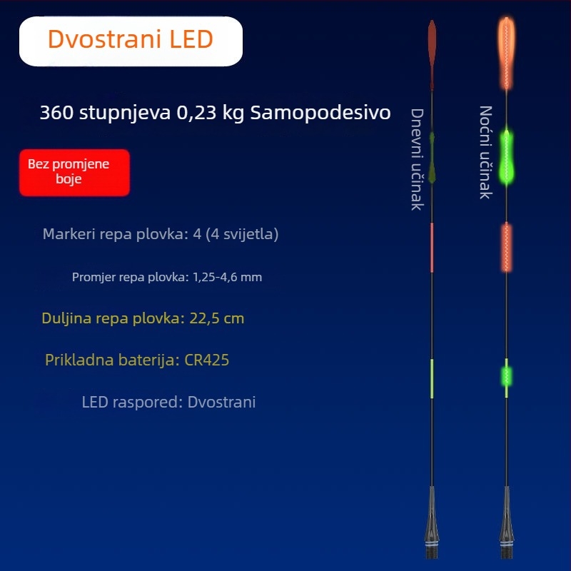LED svjetleći plovak za dugačka bacanja, debeli i izražajni dizajn, mijenja boju pri ugrizu, široko stražnje krilo