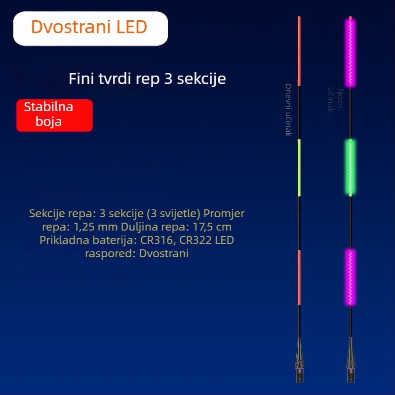 LED svjetleći plovak za dugačka bacanja, debeli i izražajni dizajn, mijenja boju pri ugrizu, široko stražnje krilo