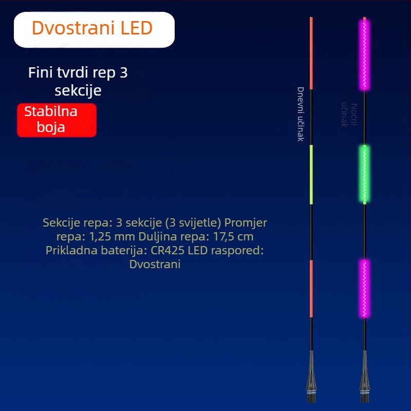 LED svjetleći plovak za dugačka bacanja, debeli i izražajni dizajn, mijenja boju pri ugrizu, široko stražnje krilo