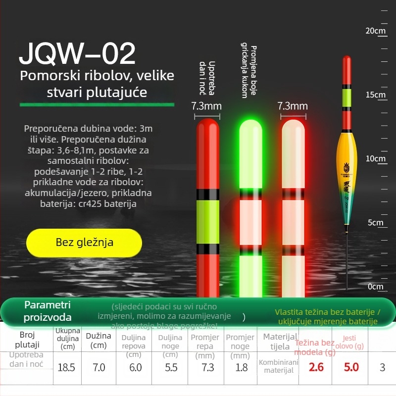 Memories Vertikalni plovak za ribolov – dugi domet bacanja, elektroničko noćno osvjetljenje, plastični