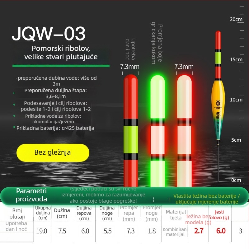Memories Vertikalni plovak za ribolov – dugi domet bacanja, elektroničko noćno osvjetljenje, plastični