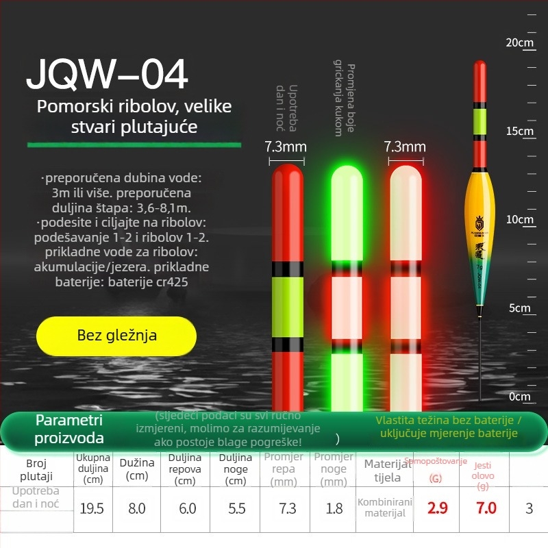 Memories Vertikalni plovak za ribolov – dugi domet bacanja, elektroničko noćno osvjetljenje, plastični