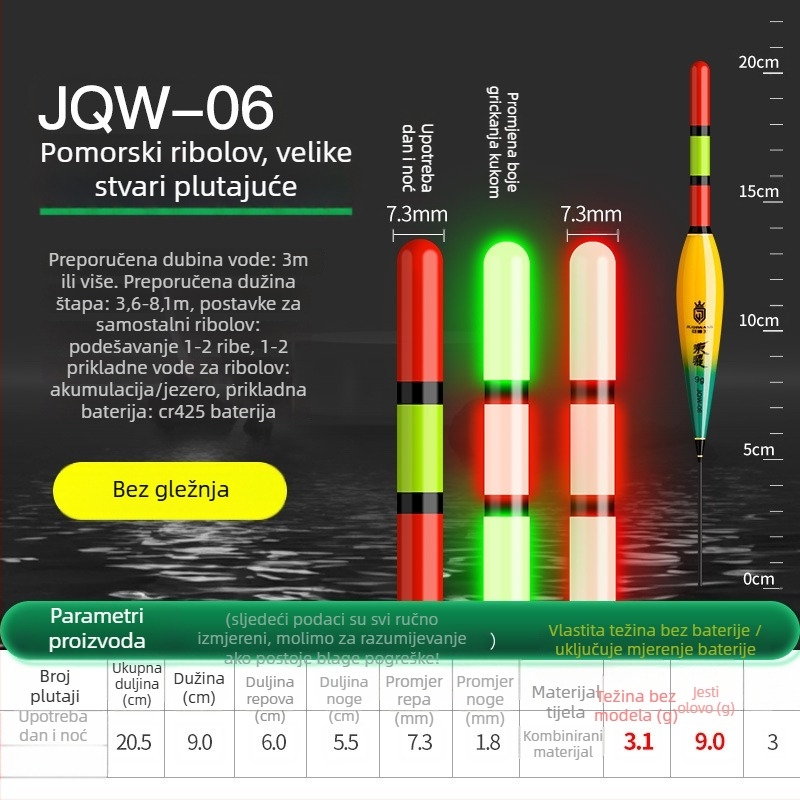 Memories Vertikalni plovak za ribolov – dugi domet bacanja, elektroničko noćno osvjetljenje, plastični