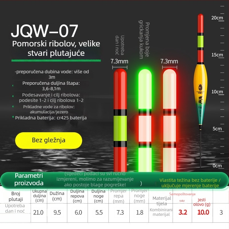 Memories Vertikalni plovak za ribolov – dugi domet bacanja, elektroničko noćno osvjetljenje, plastični