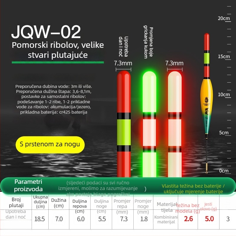 Memories Vertikalni plovak za ribolov – dugi domet bacanja, elektroničko noćno osvjetljenje, plastični