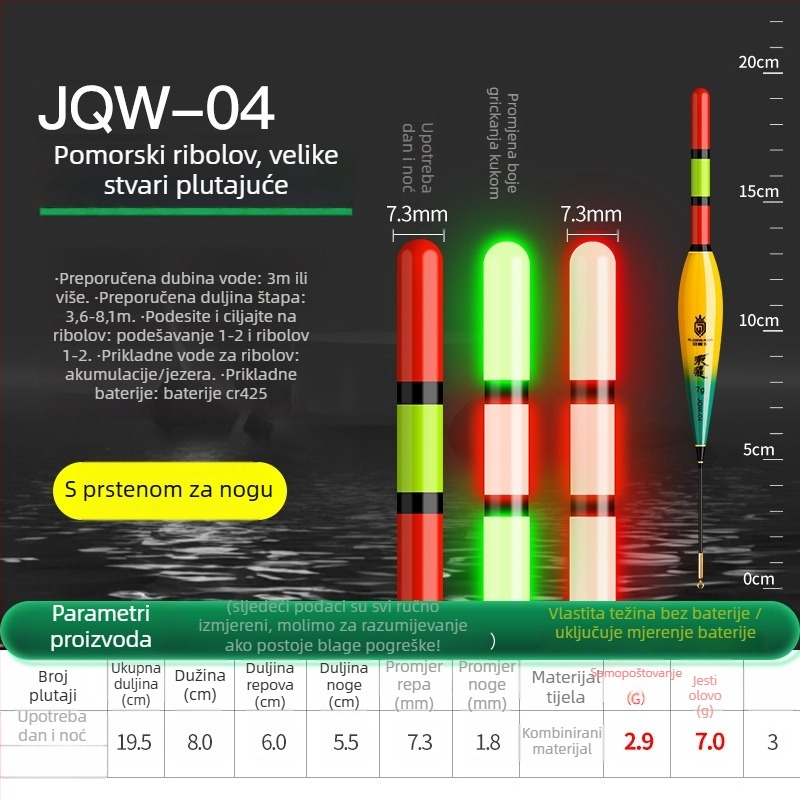 Memories Vertikalni plovak za ribolov – dugi domet bacanja, elektroničko noćno osvjetljenje, plastični
