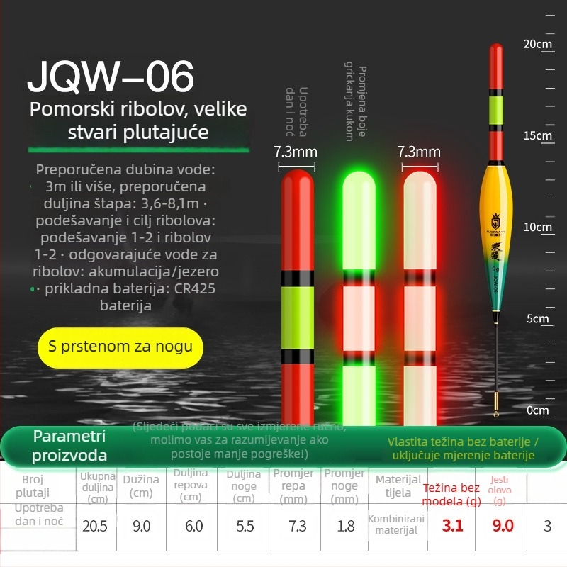 Memories Vertikalni plovak za ribolov – dugi domet bacanja, elektroničko noćno osvjetljenje, plastični